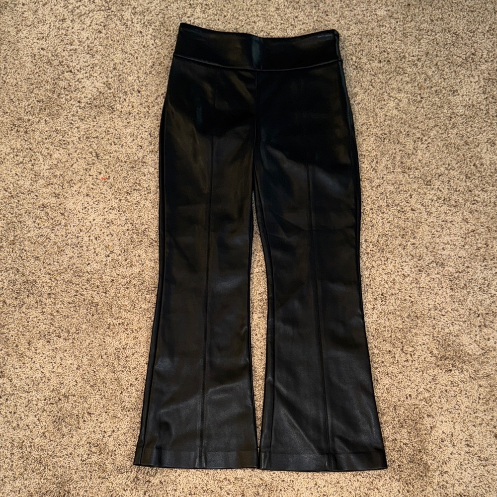 BCBGMaxAzria Black Faux Leather Flare Pants